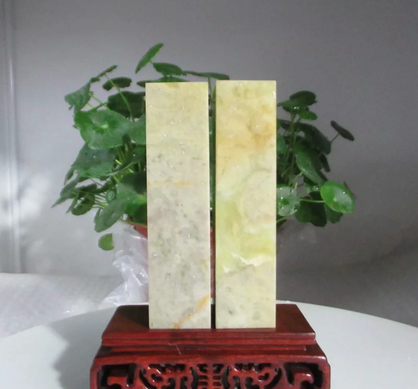 3*3*12精品青田石封门青灯光冻印章石料金石篆刻素方章一对送礼盒