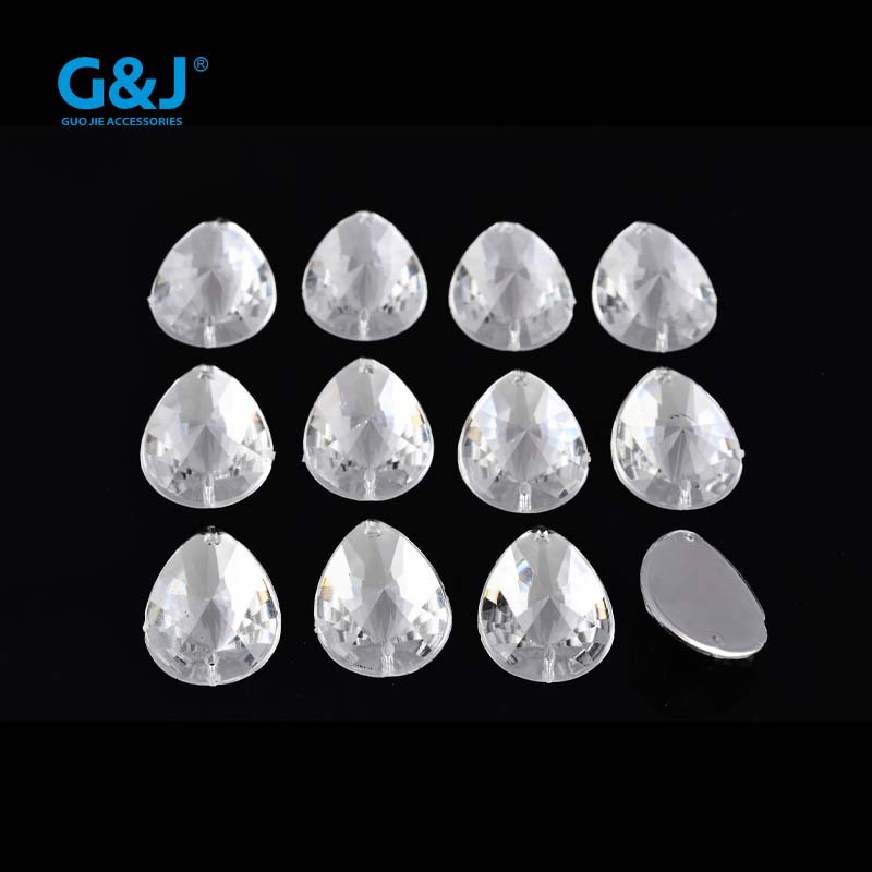 Taiwan Acrylic Acrylic Diamond Flat Drop-Shaped Pointed Satellite Surface Double-Hole Hand Sewing Sequin Shoe Ornament Rubber Stone