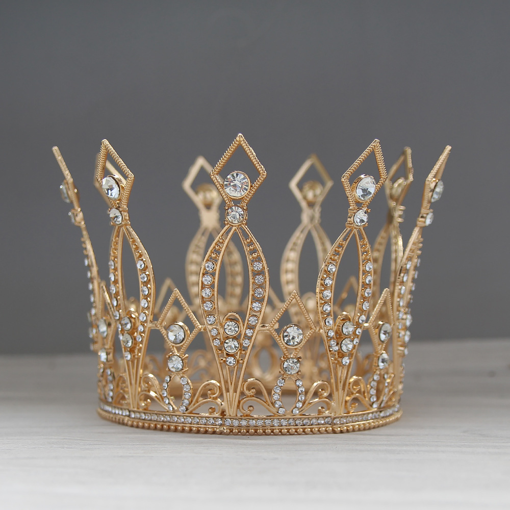 欧美新娘整圆皇冠头饰合金镶钻立体女王冠凤冠跨境头冠发饰品厂家