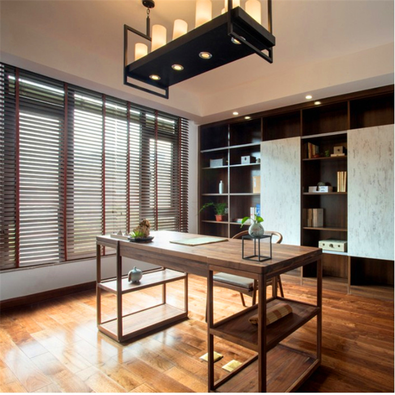 实木百叶窗帘家用书房客厅办公室卷帘卧室中式遮光升降实木百页窗