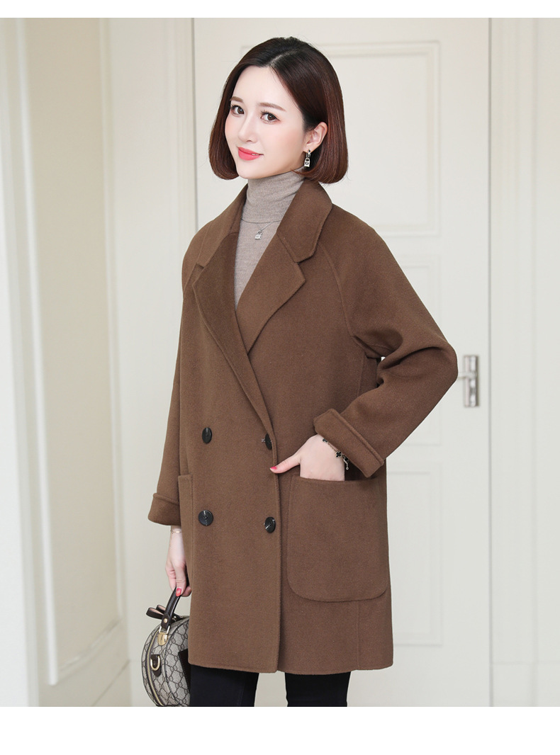 双面羊毛绒大衣女士中长款2020新款秋冬西装领双排扣手工呢子外套