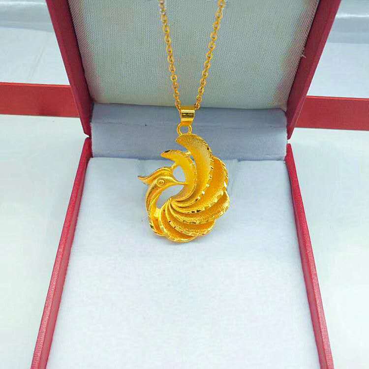 黄铜镀金哑光车花凤凰吊坠电镀仿黄金婚庆首饰品厂家直销女士项坠