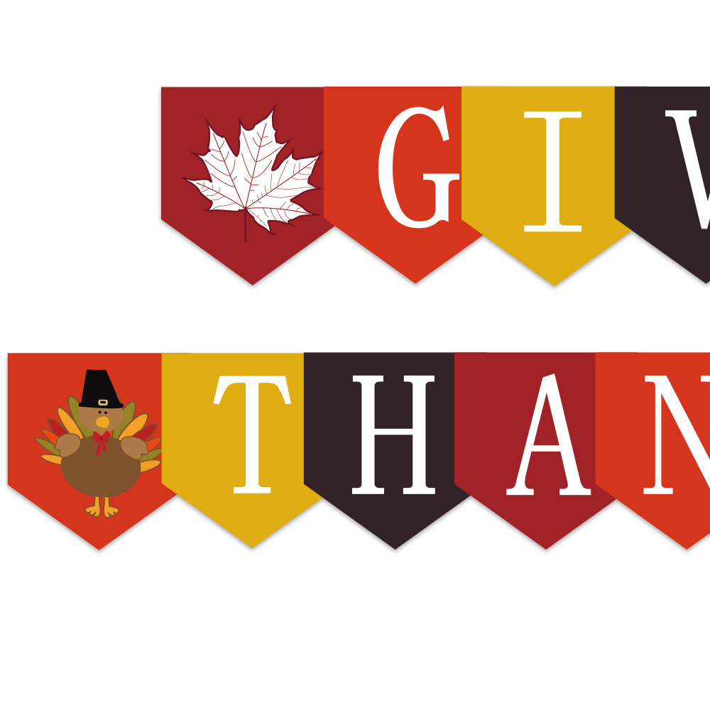 give thanks感恩节纸质横幅 感恩节枫叶火鸡拉花拉旗派对装饰用品