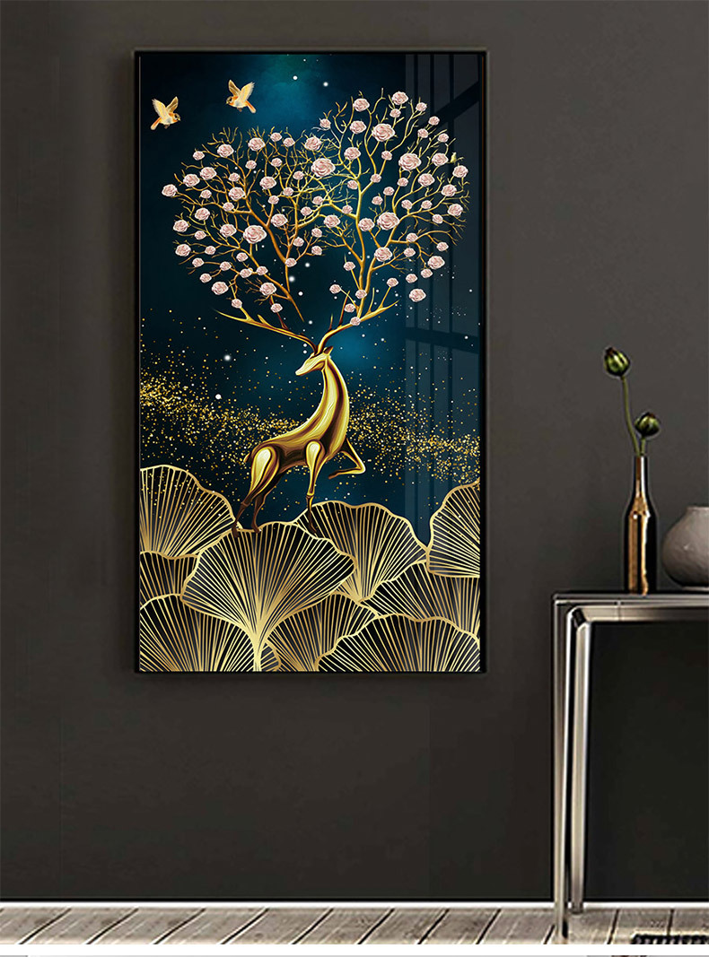 北欧风客厅玄关装饰画酒店走廊卧室梅花鹿墙壁挂画过道厂家代批发