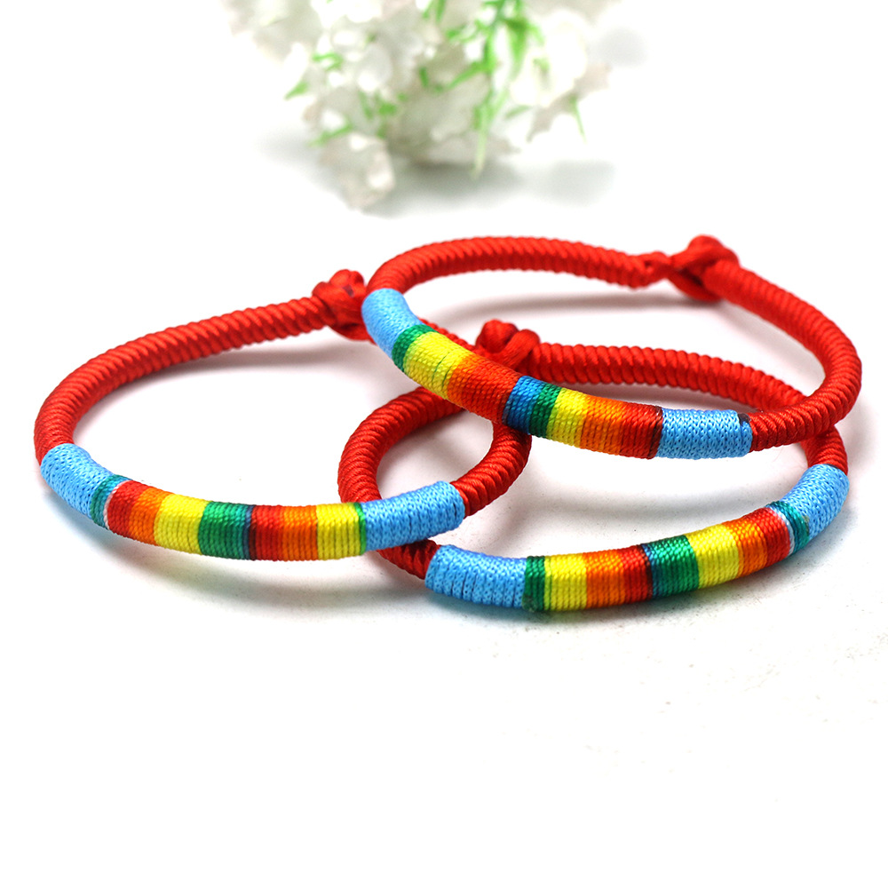 民族风五彩绳五彩线手链吊坠 端午节红绳本命年 手工吊坠 diy批发