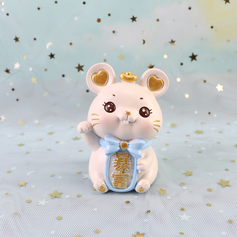 新款招财鼠树脂摆件 创意汽车家居蛋糕装饰礼品新年礼物车摆个性