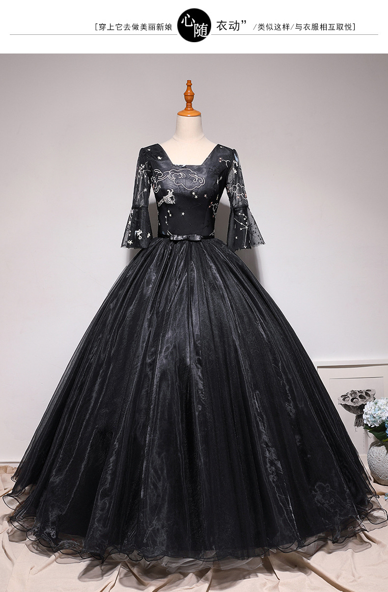 外贸黑色长袖蓬蓬裙 公主新娘婚纱礼服 晚宴年会演出服影楼主题女