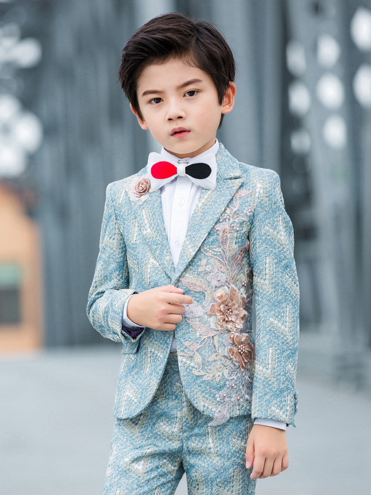 儿童西装套装男童花童礼服男小主持人西服三件套英伦风走秀演出服