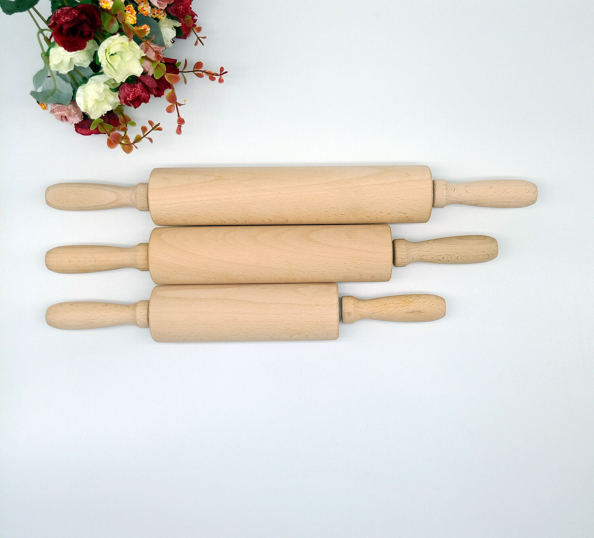 德国超市同款滚轴擀面杖实木擀饺子棍揉面杆面粉棒滚轮活动擀面杖