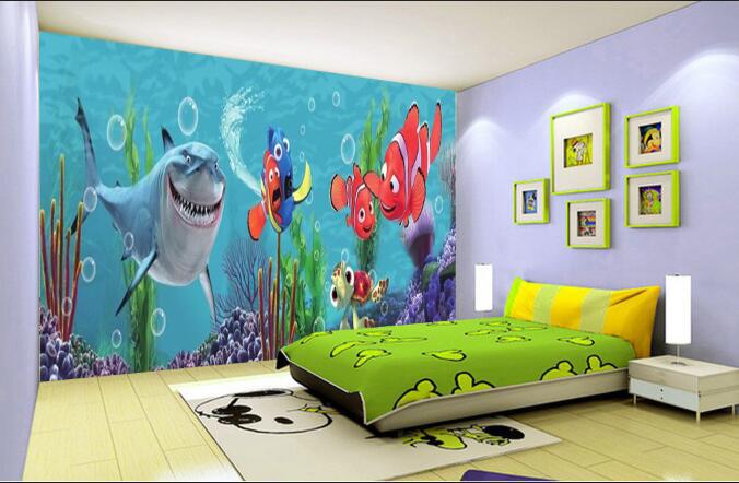 高清卡通海底世界儿童房大型壁画背景墙自粘墙纸墙布丝绢布宣绒布
