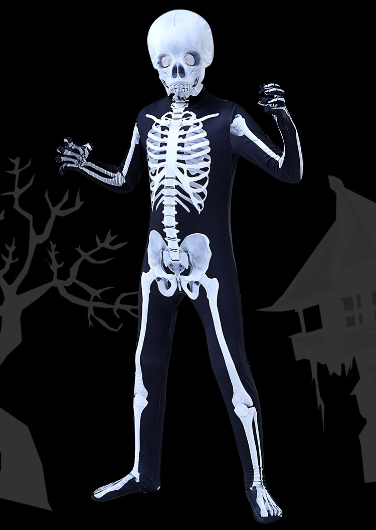 新年儿童骷髅服装骨架衣服 恐怖玩游戏亲子派对cosplay万圣节服装