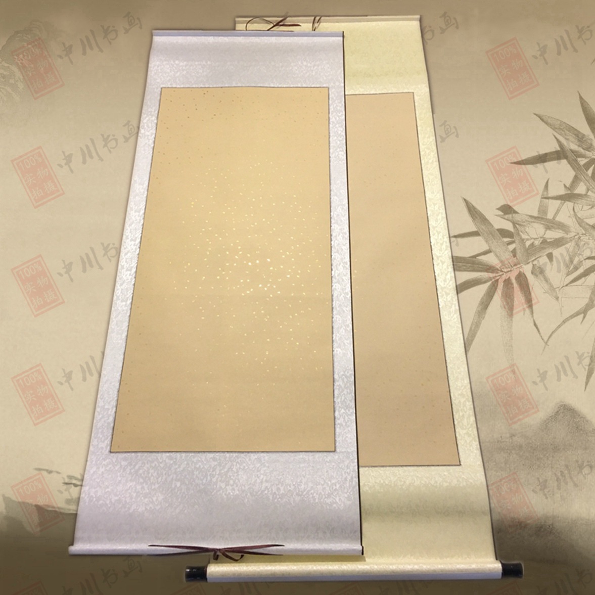 宣纸空白书法卷轴四尺中堂横批横幅仿古生宣烫金精裱挂轴画轴批发