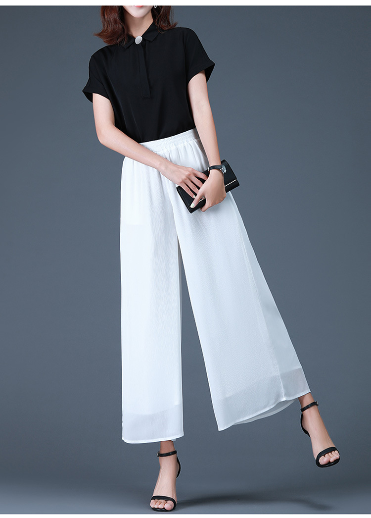 白色纱裤双层雪纺阔腿裤女夏高腰垂感飘逸大码胖mm九分裤一手货源
