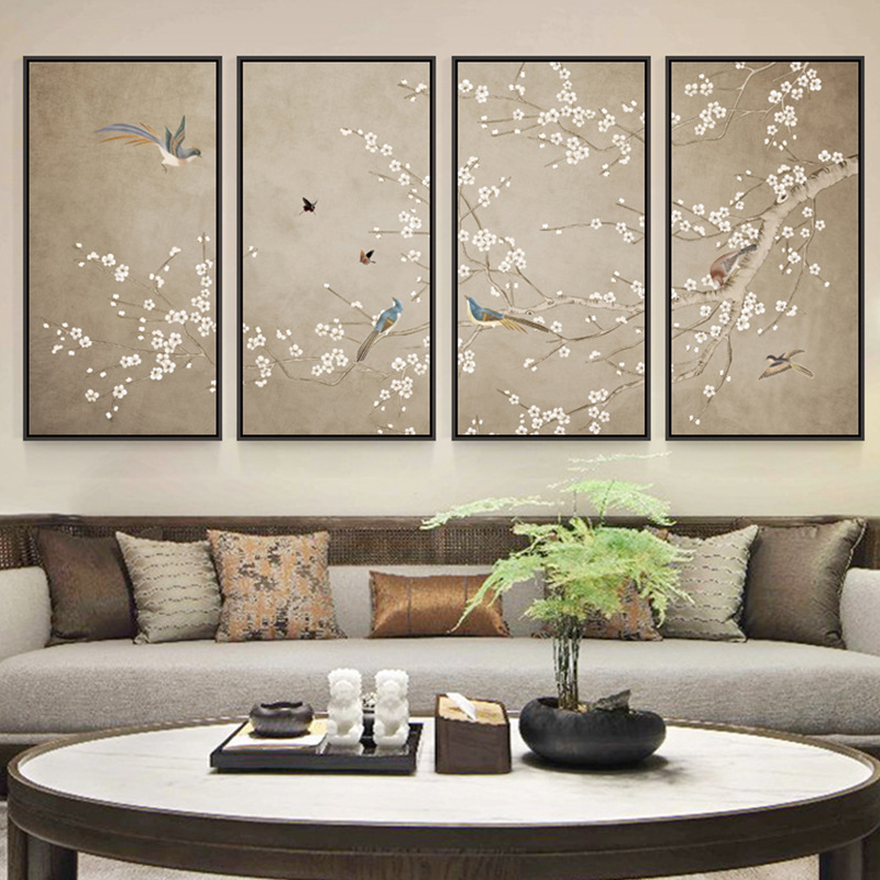 工厂批发新中式装饰画鸟语花香中式客厅挂画沙发背景墙画花鸟国画