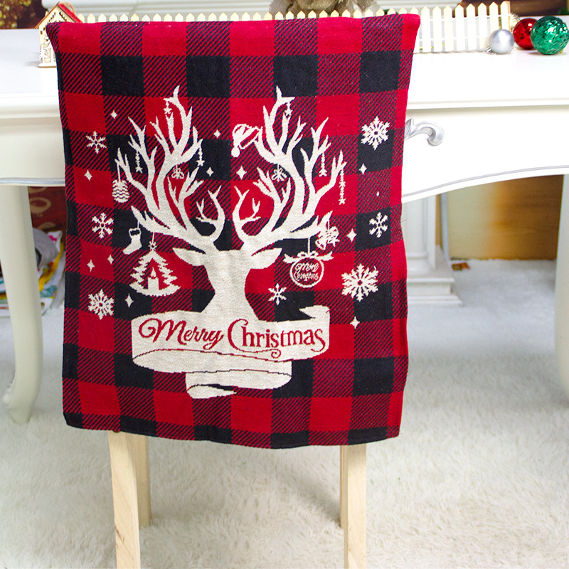 Christmas Products in Stock New Chair Cover Red and Black Plaid Christmas Elk Chair Cover Creative Christmas Decorations