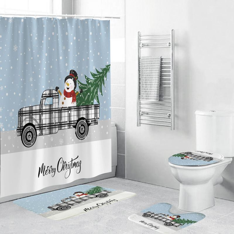 Cross-Border Supply Children Cute Cartoon Christmas Tree Snowman Car Shower Curtain 3D Digital Printing Waterproof Bathroom Curtain