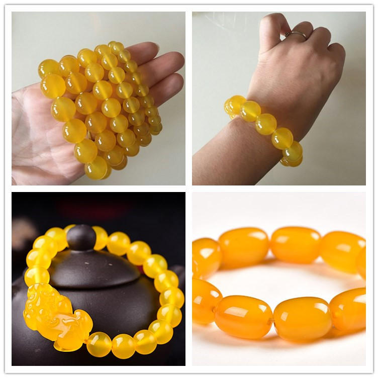 巴西黄玛瑙玉髓手链 玉髓圆珠手链 桶珠手串 貔貅手链