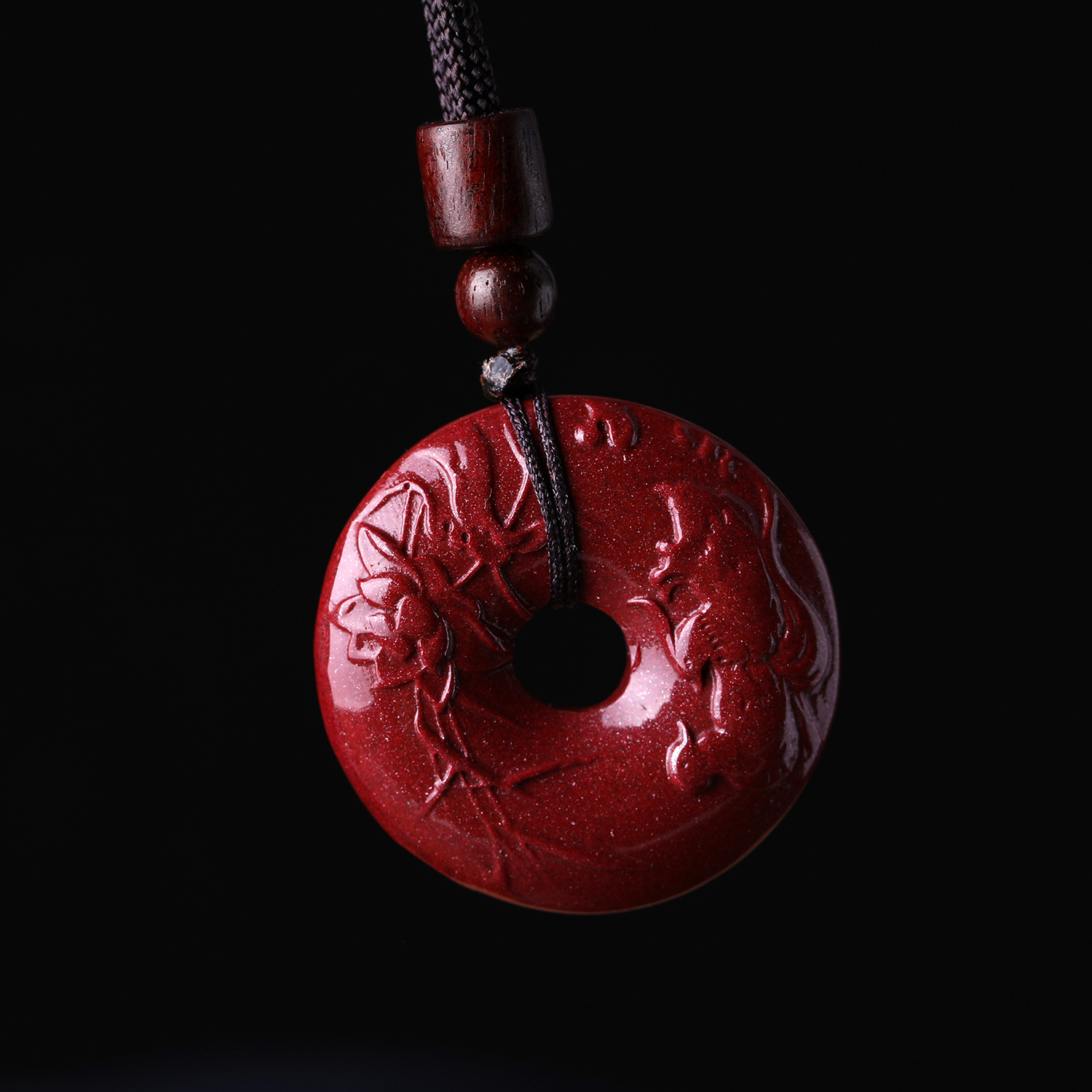 厂供 天然朱砂平安扣吊坠 原矿紫金砂高含量鸳鸯平安扣项坠毛衣链