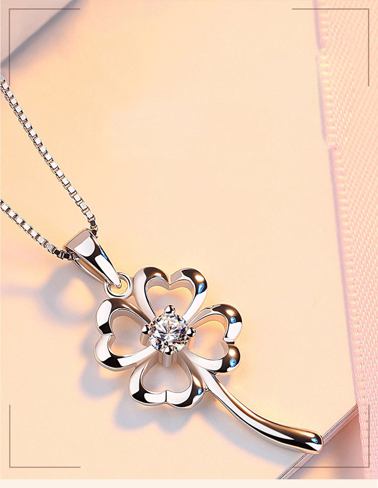 千禧首饰 s925银项链女 幸运四叶草项链锁骨链吊坠时尚银饰批发