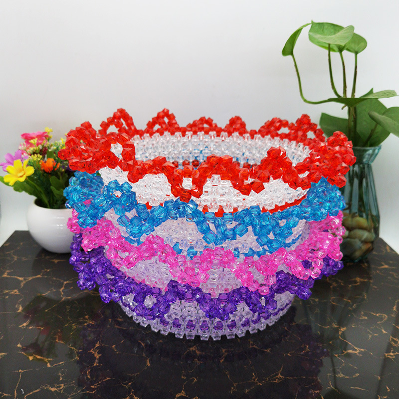 手工串珠花边果盘成品家居饰品水果篮客厅餐桌摆件工艺品货源批发