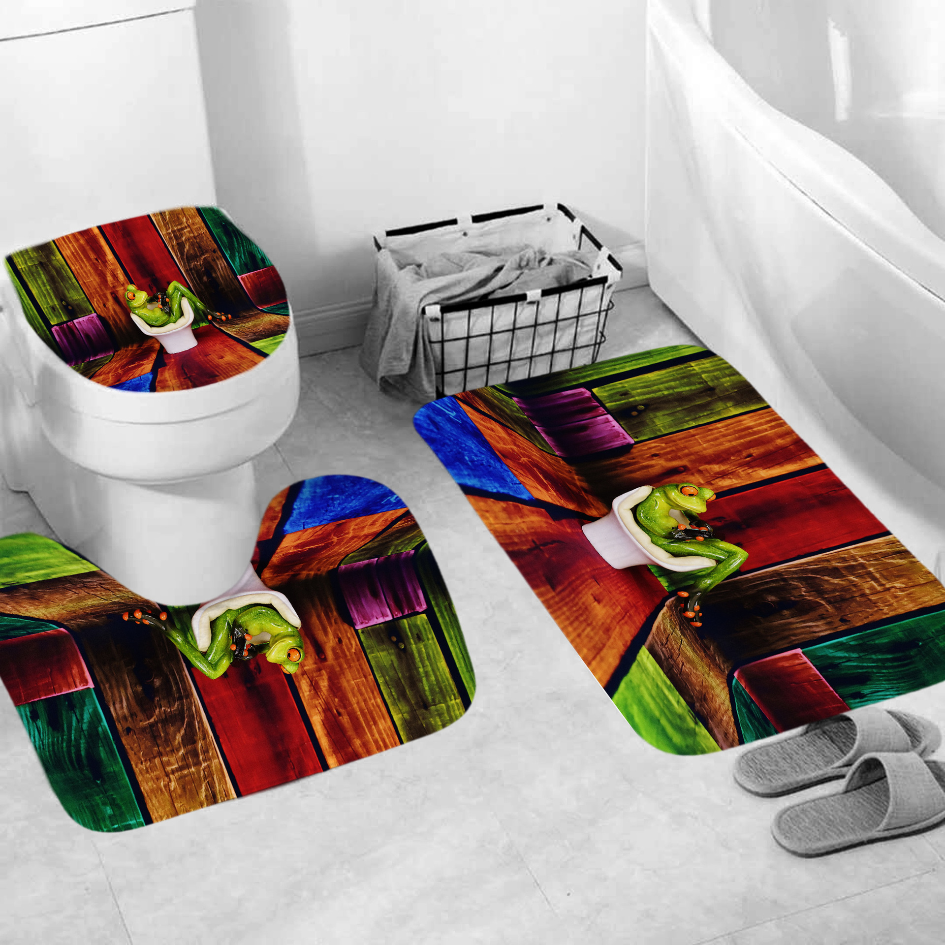 Cross-Border Shower Curtain Toilet Frog Shower Curtain Set Digital Printing Polyester Shower Curtain Toilet Partition Curtain Graphic Customization