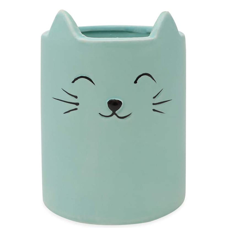 彩绘小猫陶瓷笔筒 小猫造型笔筒 桌面收纳罐 陶瓷小猫工艺品笔筒