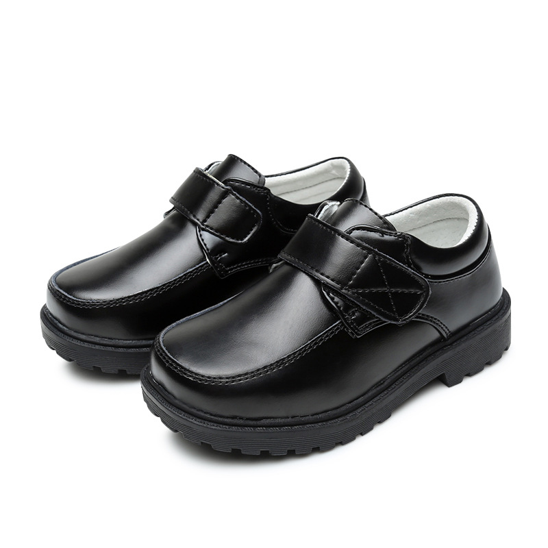 春秋季男童女童学生黑皮鞋皮儿童鞋子中大童牛皮单鞋宝宝魔术贴