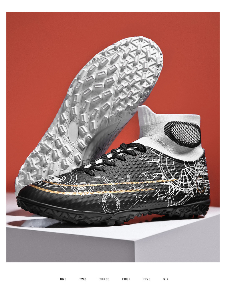 高帮鸳鸯色足球鞋男女儿童tf碎钉人造草坪ag钉防滑皮足学生训练鞋