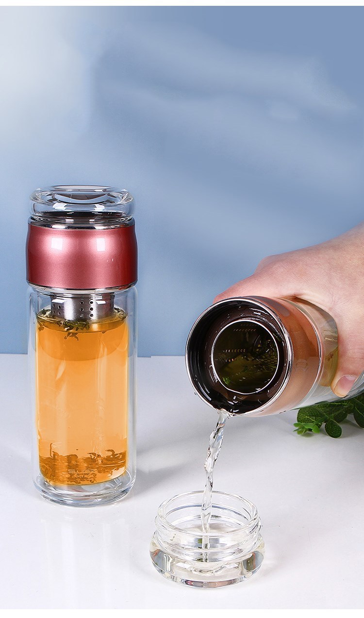 金力泡茶师双层玻璃杯印logo加厚水晶男女士泡茶水分离水杯子