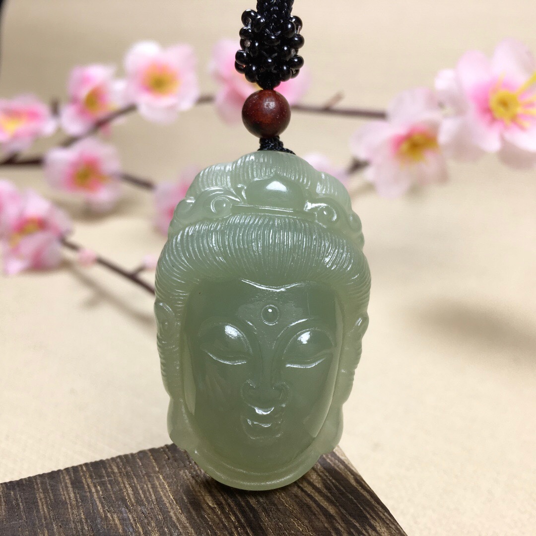 批发保真和田玉油青色观音头像玉坠时尚玉石男女款挂件吊坠佛头