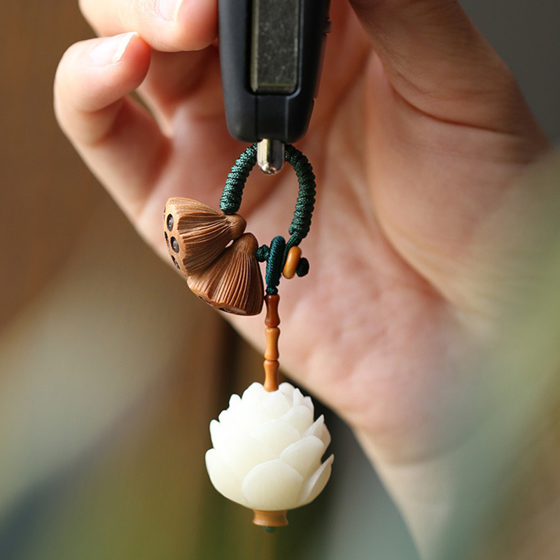 汽车钥匙扣挂件文艺唯美菩提子莲花小莲蓬吊坠女个性创意手工
