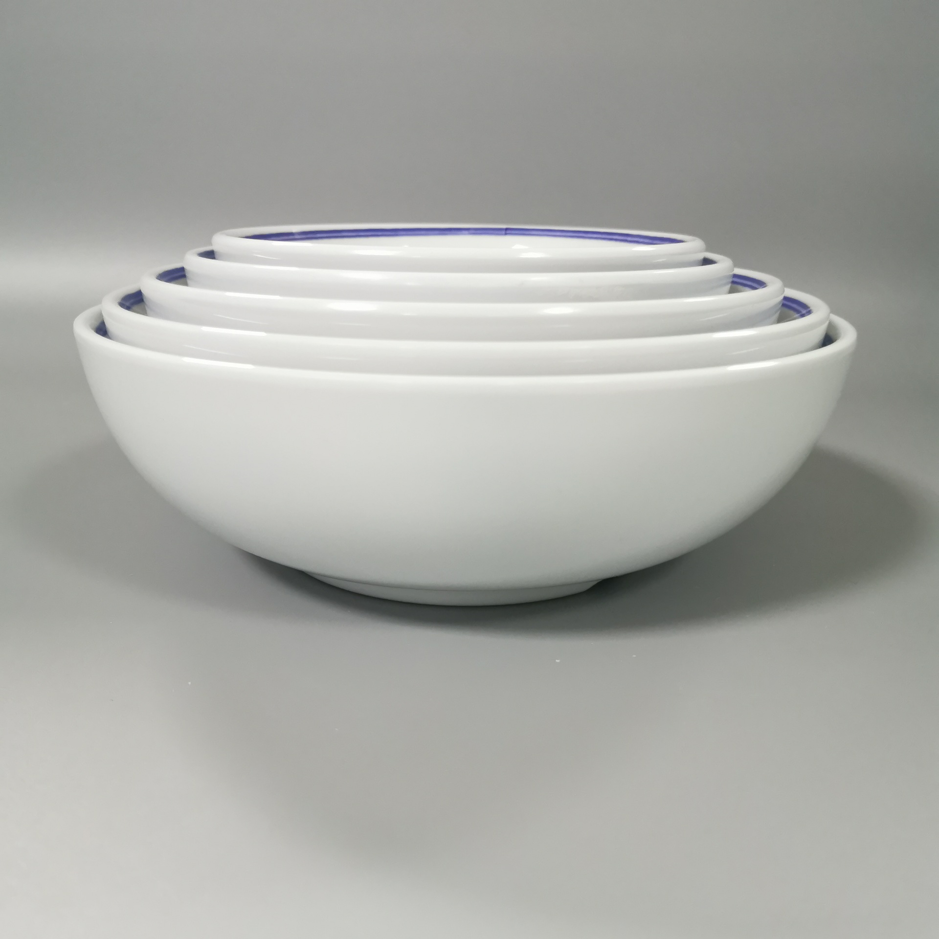 美耐皿简约蓝线条套碗仿瓷碗厚重有质感5款尺寸