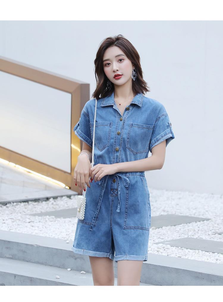 牛仔连体裤女2020新款韩国高腰显瘦小个子连体套装工装连衣裤女夏