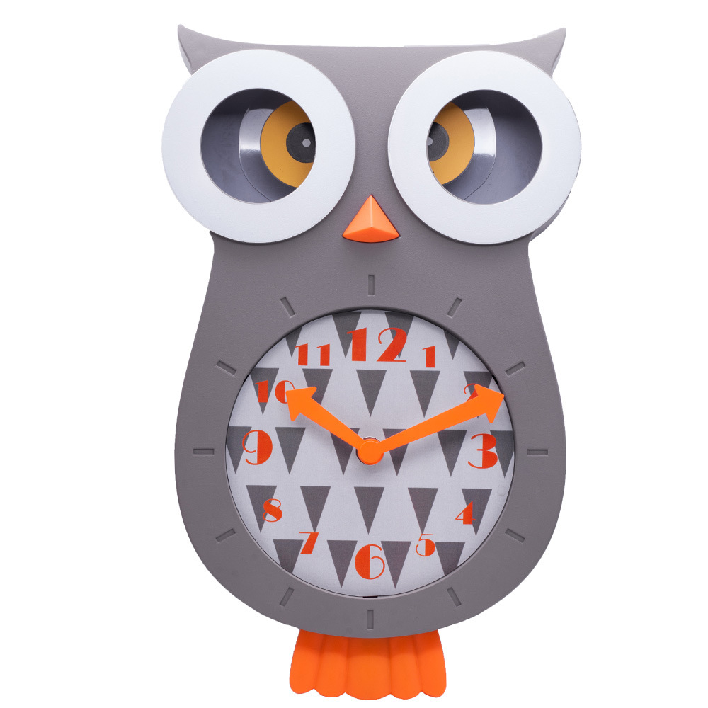 可爱卡通儿童卧室静音摇摆仿真猫头鹰挂钟 创意家用客厅钟表直销