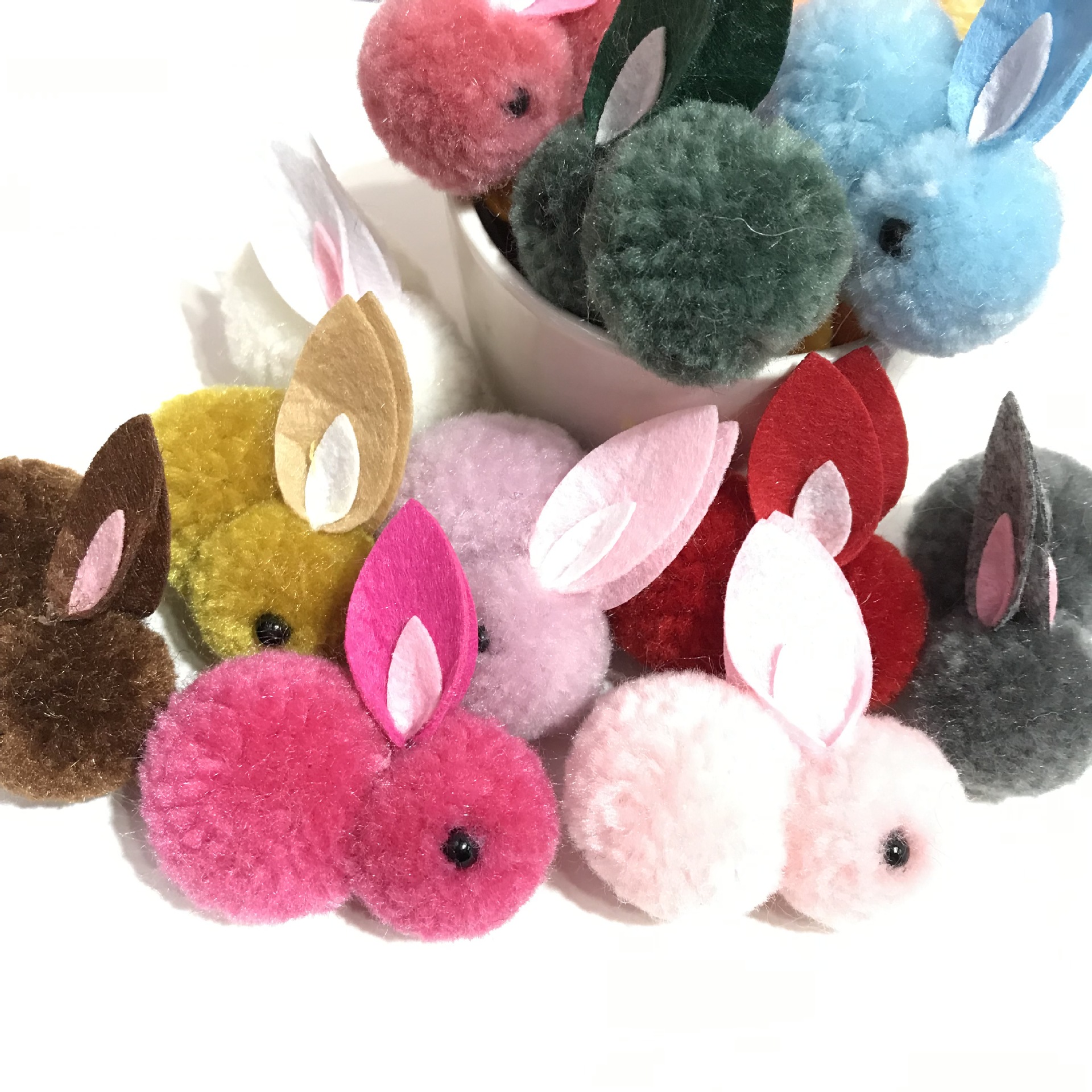 可爱小兔子毛球卡通立体兔子毛球冰岛毛兔子女系发饰发圈配件