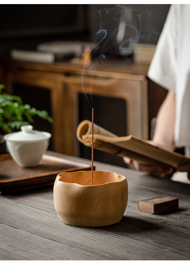 线香插香座家用禅意日式 竹子莲花香插香托香台卧香插香器熏香炉