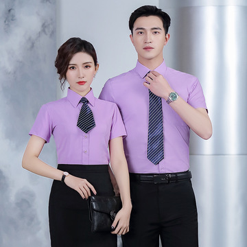 男女同款套装4s店工作服物业衬衣工装定制logo职业衬衫女短袖正装