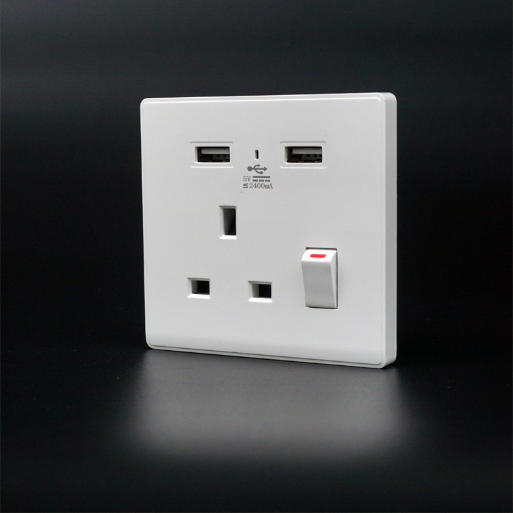86单英规usb带开关墙壁插座英标usb壁插英式一位单孔usb充电插板