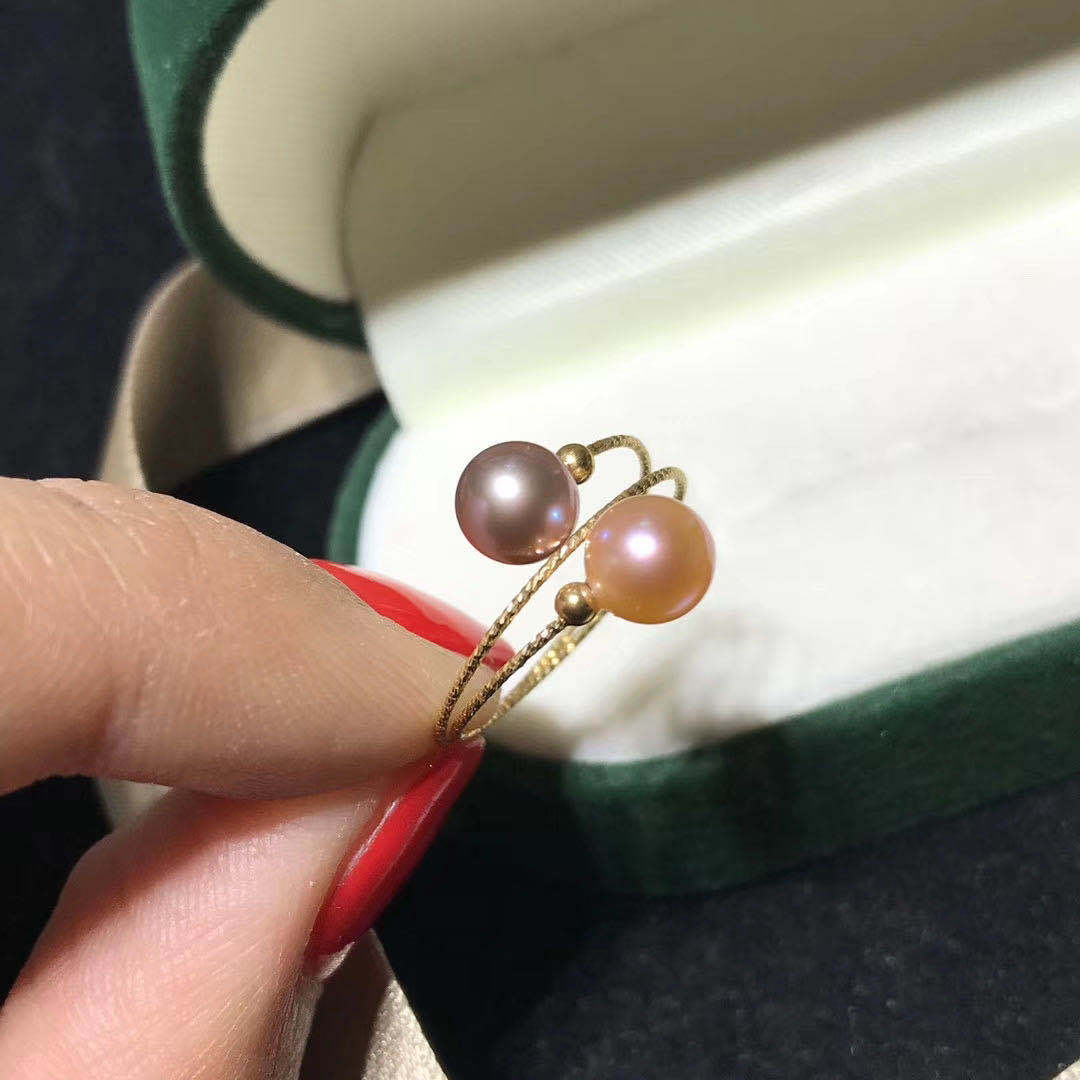 18k金三圈弹簧戒指搭配5.