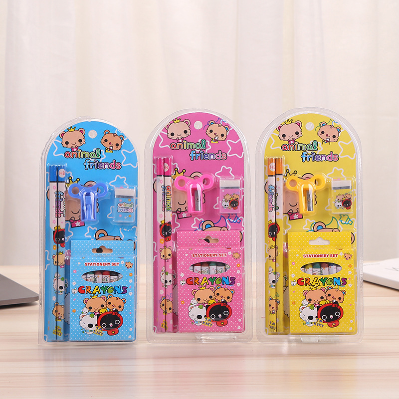 新款文具盒蜡笔套装直销儿童小学生学习用品创意文具套装礼品批发
