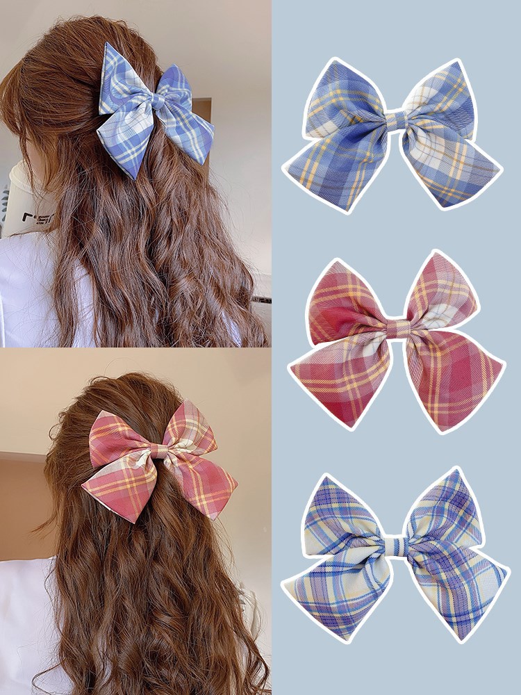 jk制服格子蝴蝶结发夹超仙森系少女后脑勺弹簧夹网红lolita发卡女