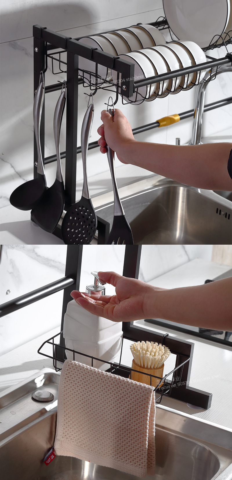 不锈钢可伸缩厨房水槽置物架晾碗架沥水架多功能碗碟架水池收纳架