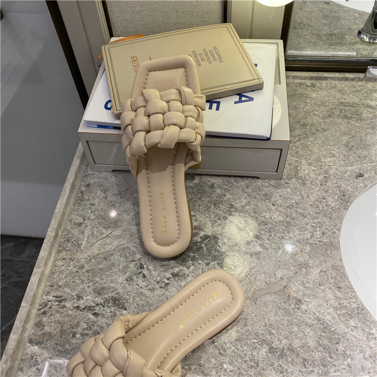 bv编织拖鞋女2020夏季新款外穿时尚防滑方头一字拖网红平底凉拖鞋