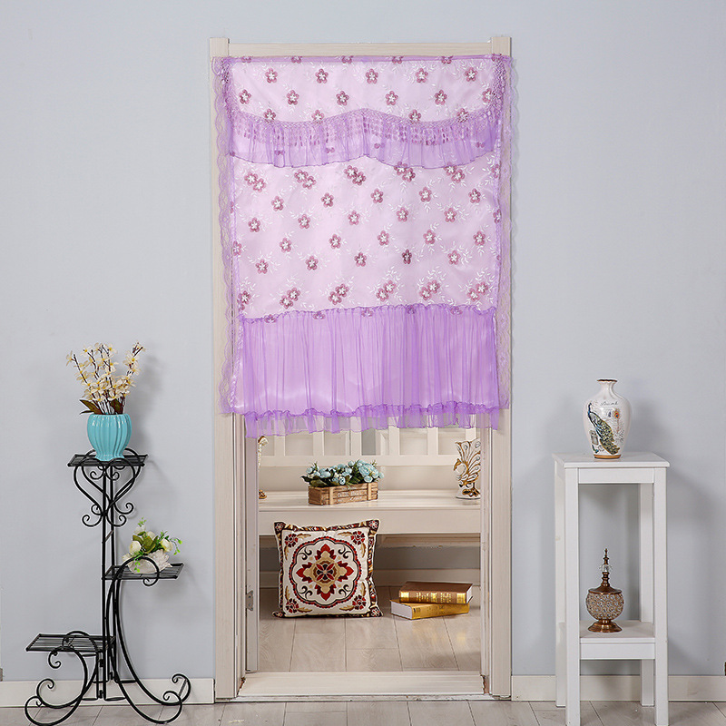 布艺卧室厨房绣花半帘 四季蕾丝隔断玄关卫生间软纱半截短门帘