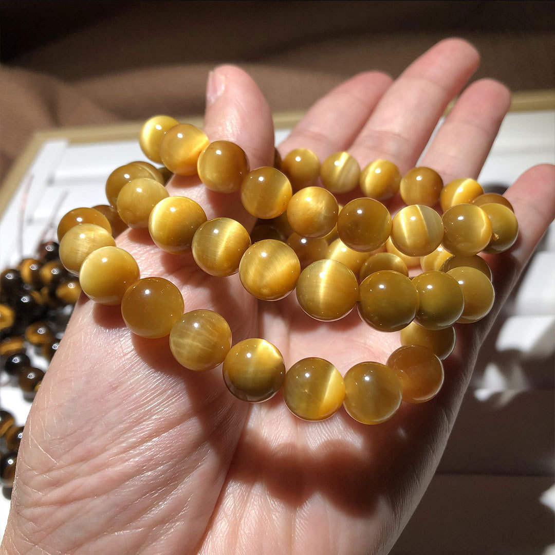 厂家直销天然a7金虎眼手链金色猫眼石半成品水晶饰品男女款批发