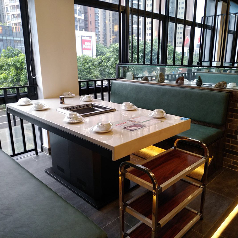 大理石火锅桌电磁炉无烟台凳涮烤一体餐厅酒店餐桌椅组合火锅台定