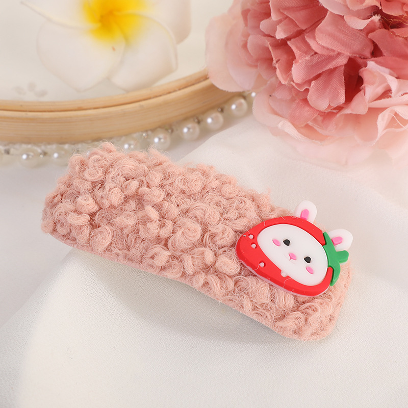Cashmere All-Match Sweet Cute Cartoon Barrettes Strawberry Rainbow Little Red Flower Ins Style Women's Plush Barrettes