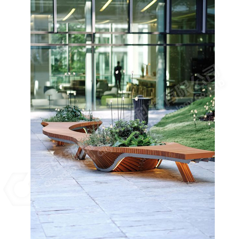 公园椅防腐木公共休闲椅实木长条椅广场商场坐凳机场花箱户外座椅