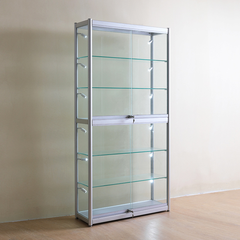 手办化妆品展示柜玻璃小型货架置物架透明家商用模型陈列收纳带锁