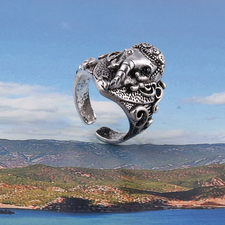 经典 厂商直销 复古做旧合金雕刻泰国神象戒指新款开口孟宇饰品